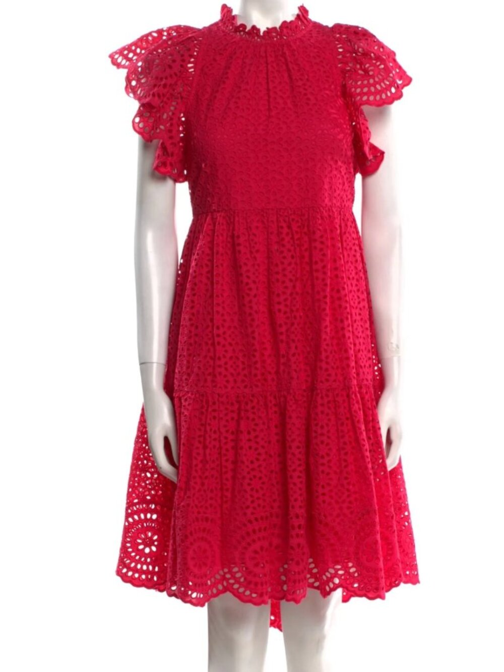 Ulla Johnson  Eyelet Knee-Length Dress Mock Neck Knee-Length Dress  Pink | Size: